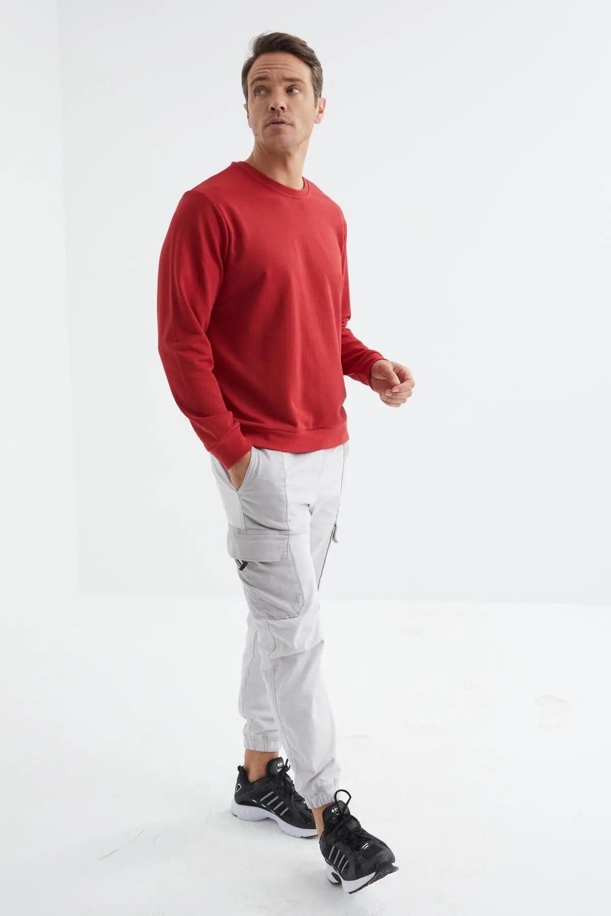 basic o yaka rahat form erkek sweatshirt - 88053 - Justyol