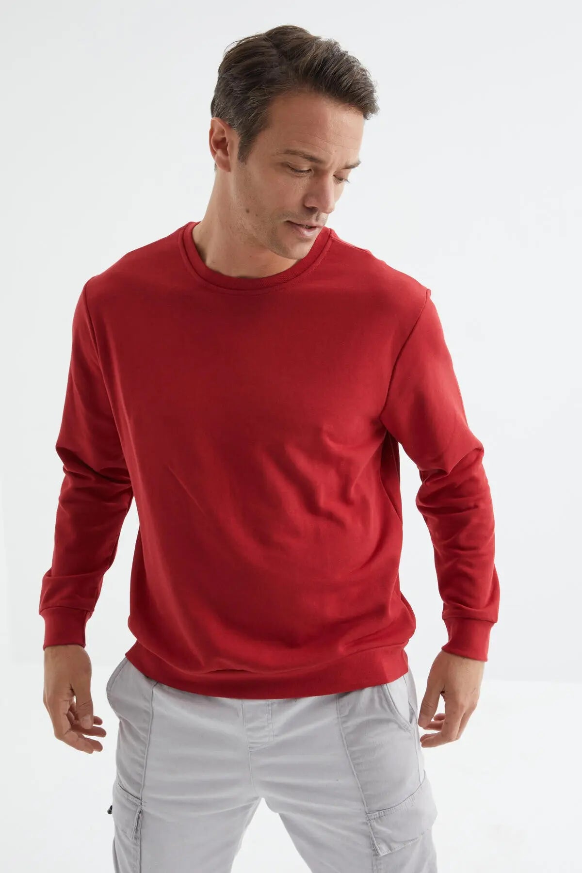 basic o yaka rahat form erkek sweatshirt - 88053 - Justyol
