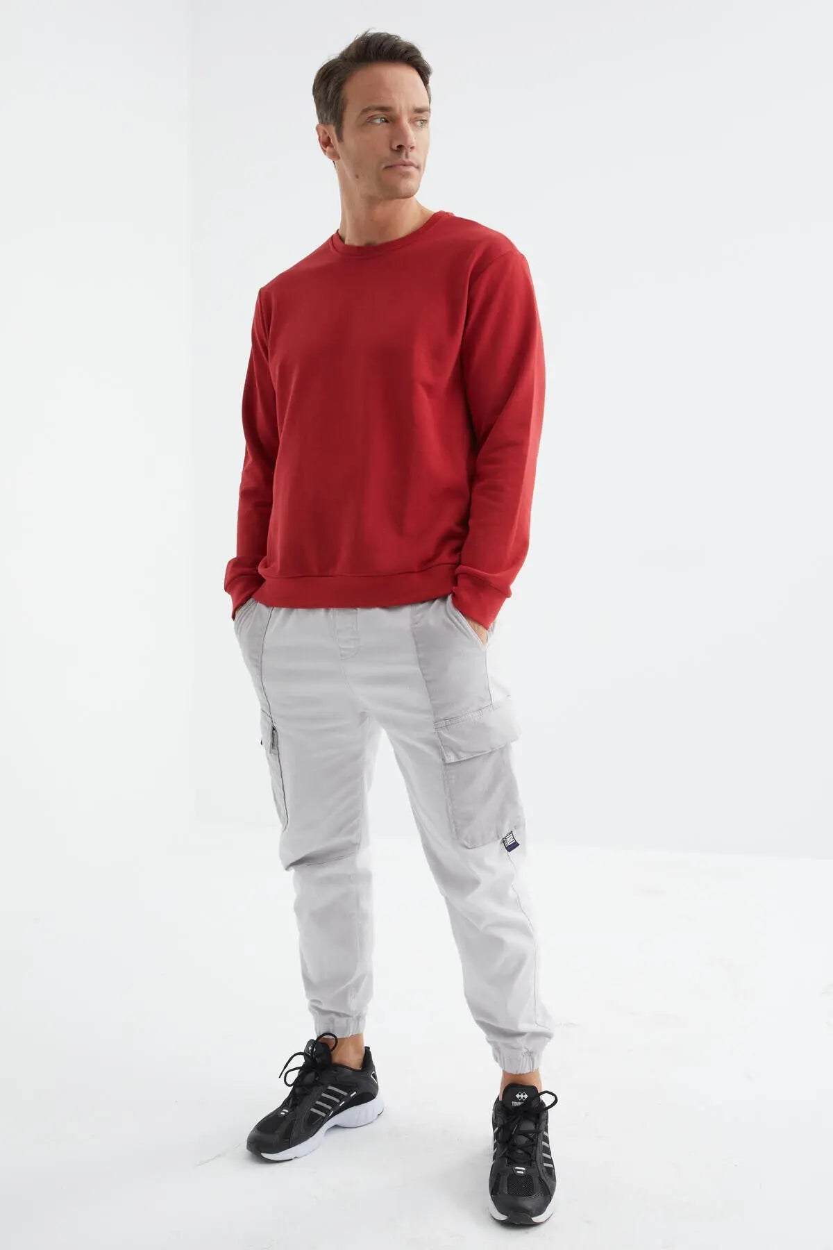 basic o yaka rahat form erkek sweatshirt - 88053 - Justyol