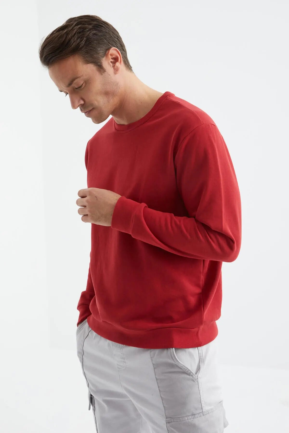 basic o yaka rahat form erkek sweatshirt - 88053 - Justyol
