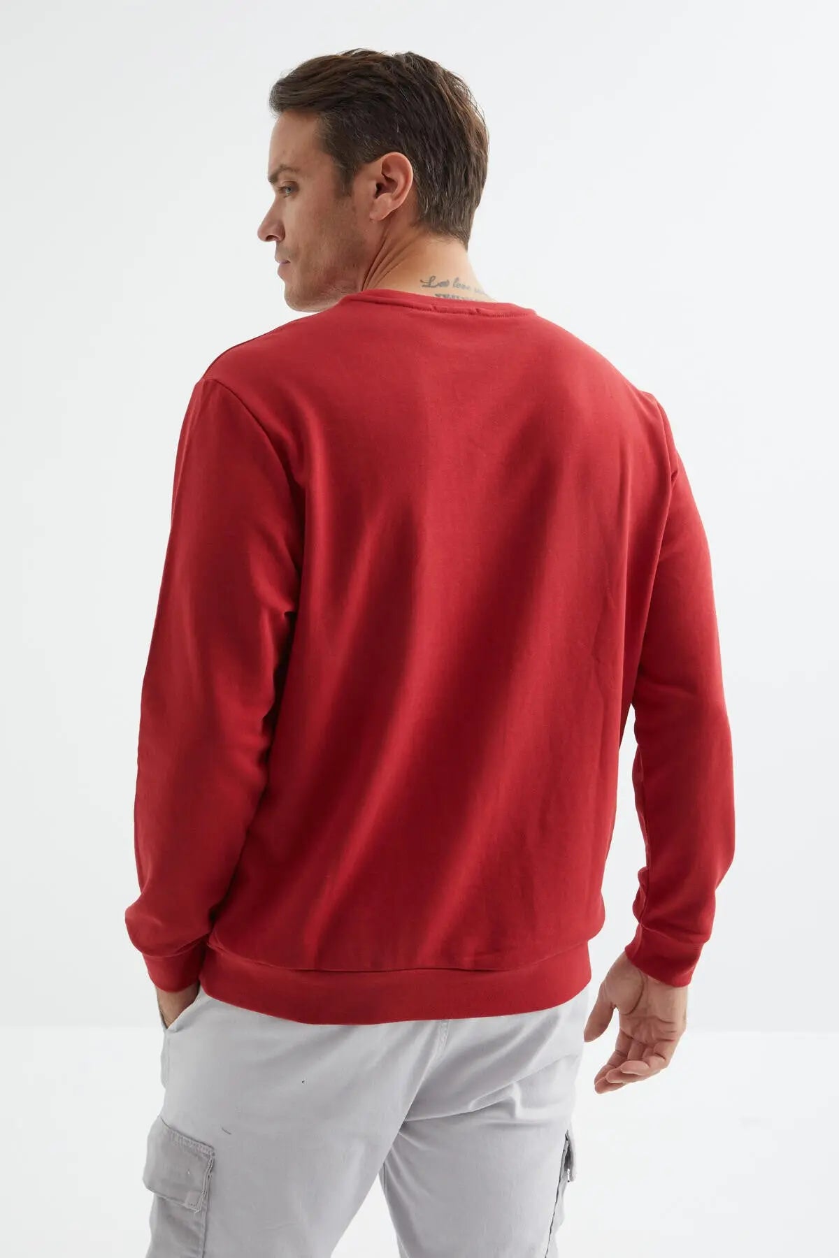basic o yaka rahat form erkek sweatshirt - 88053 - Justyol