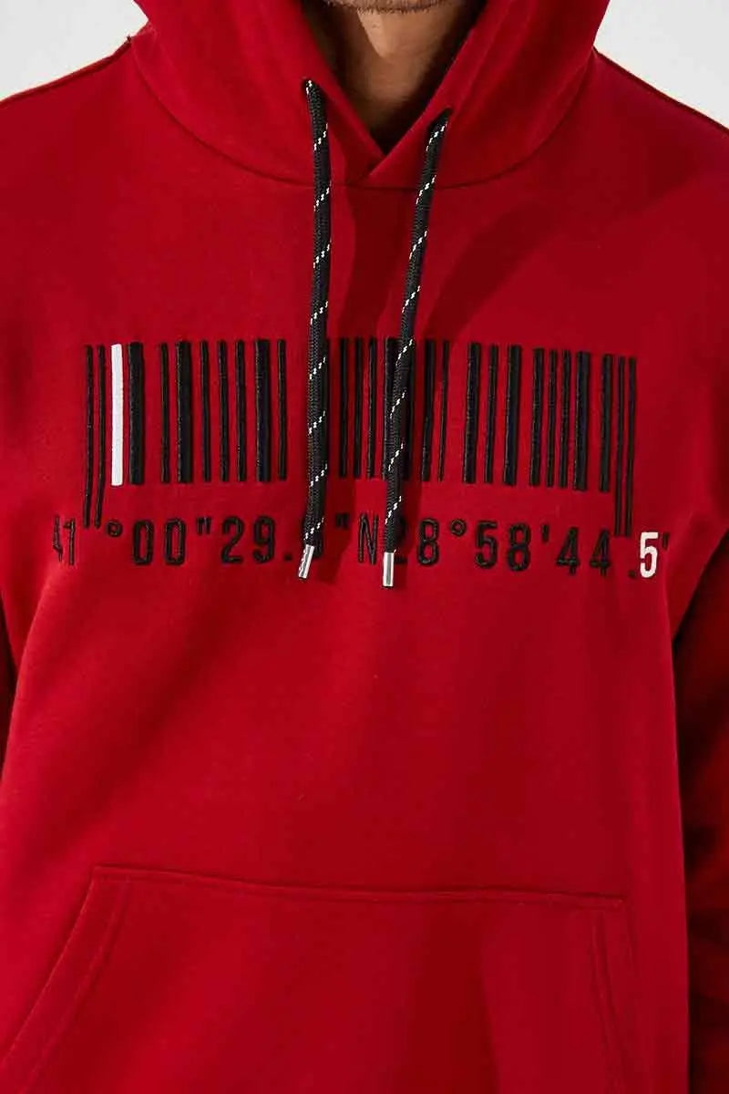 nakişli kanguru cep standart kalip kapüşonlu erkek sweatshirt - 87839 - Justyol