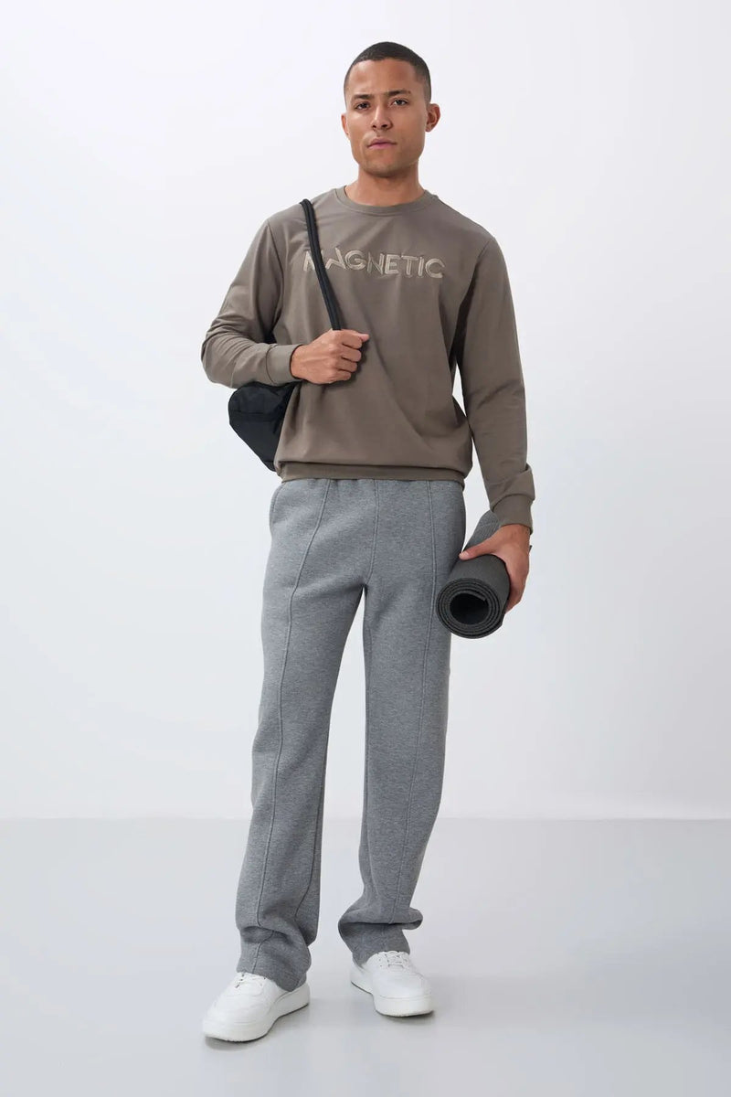 Sweatshirt pour homme à col rond avec broderie, coupe décontractée - 88020