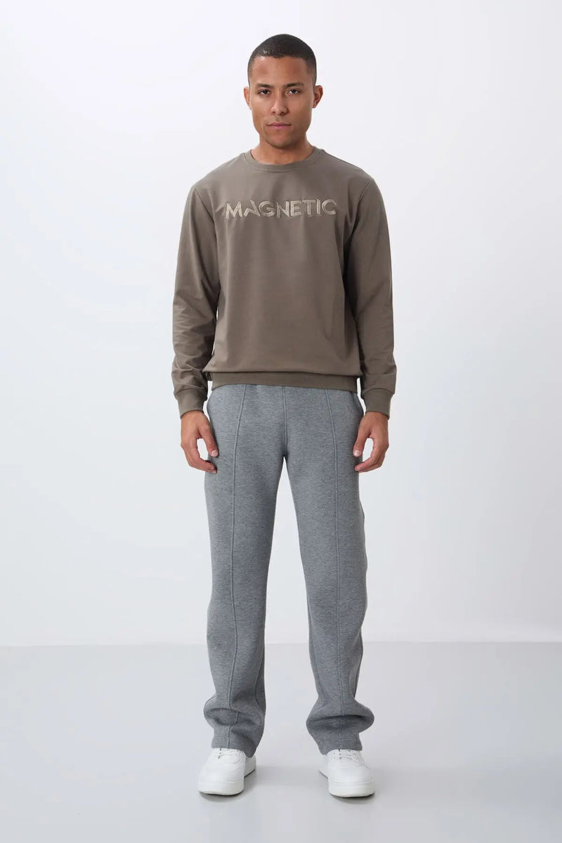 Sweatshirt pour homme à col rond avec broderie, coupe décontractée - 88020