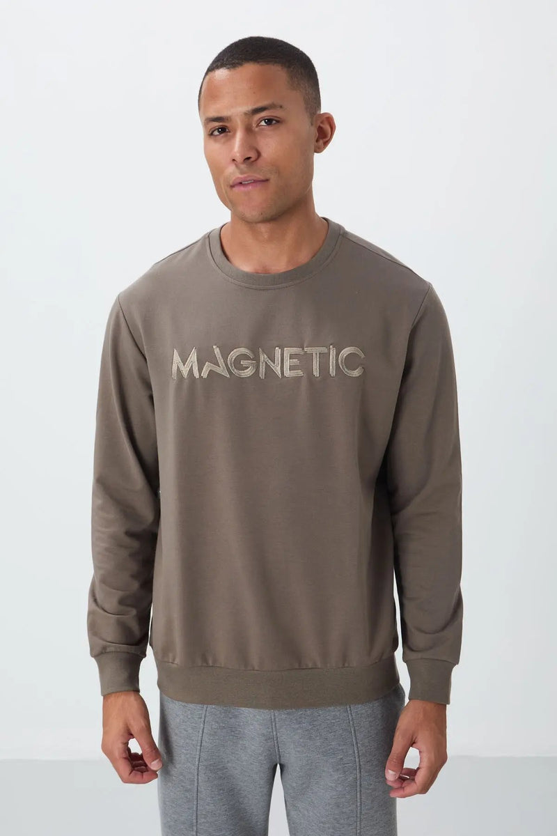 Sweatshirt pour homme à col rond avec broderie, coupe décontractée - 88020