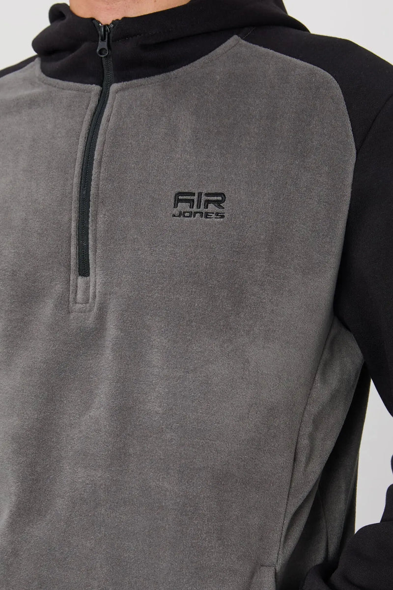 Sweatshirt pour homme en polaire à capuche, coupe standard, avec demi-zip et bloc de couleurs - 88300