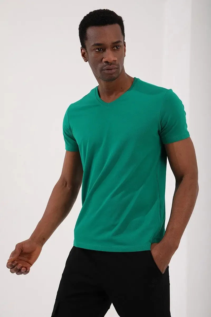 T-shirt homme basique col V manches courtes coupe standard- 87912