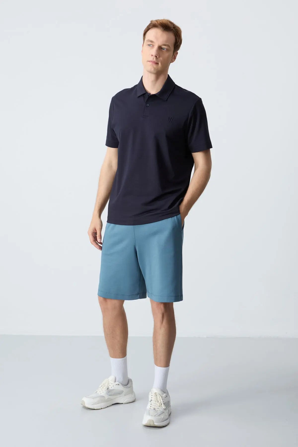 basic göğüs logolu standart kalip triko polo yaka erkek t-shirt - 87768 - Justyol