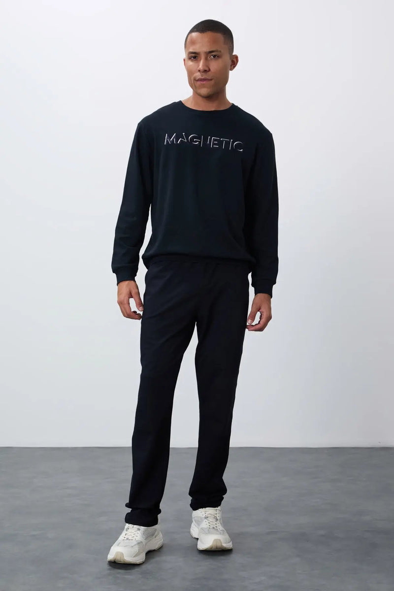 Sweatshirt pour homme à col rond avec broderie, coupe décontractée - 88020