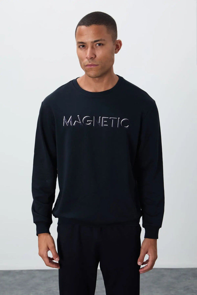 Sweatshirt pour homme à col rond avec broderie, coupe décontractée - 88020