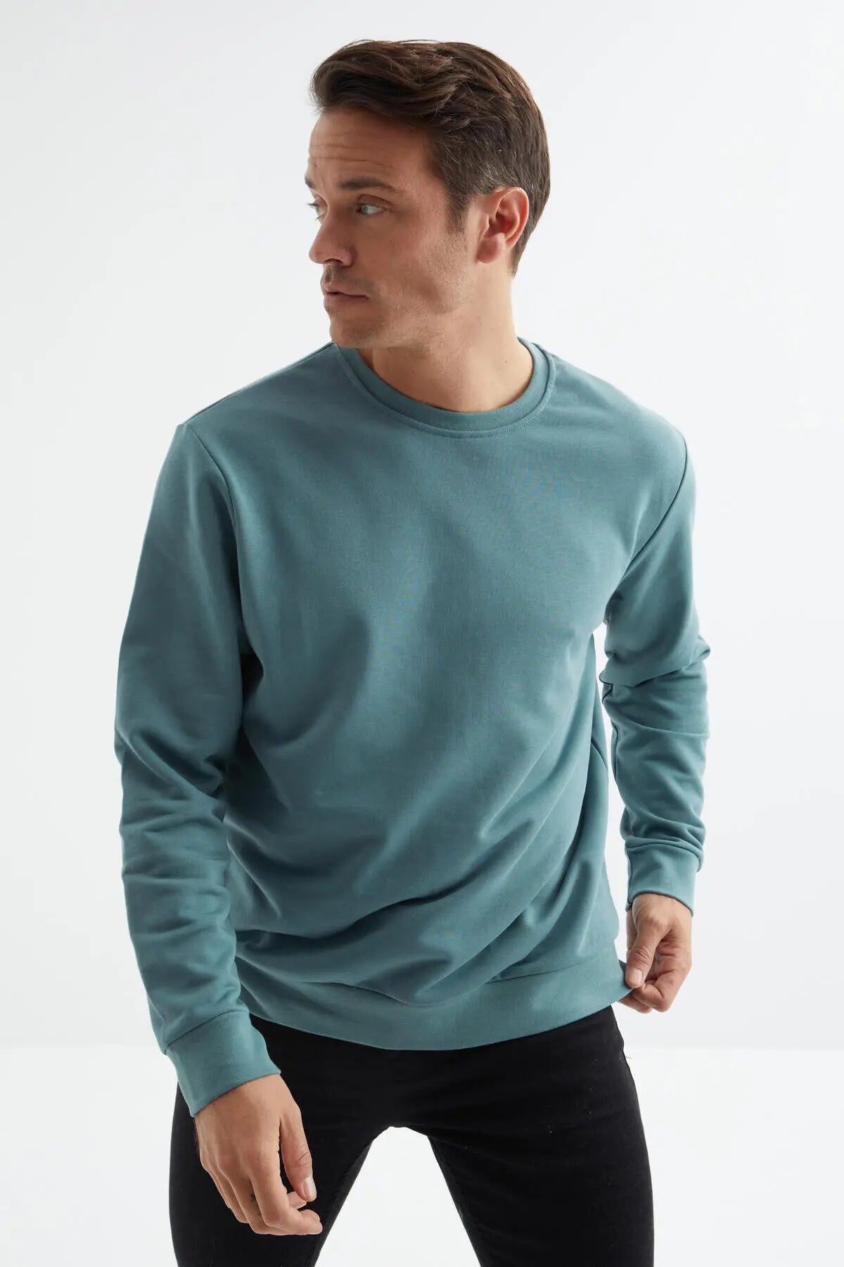 basic o yaka rahat form erkek sweatshirt - 88053 - Justyol