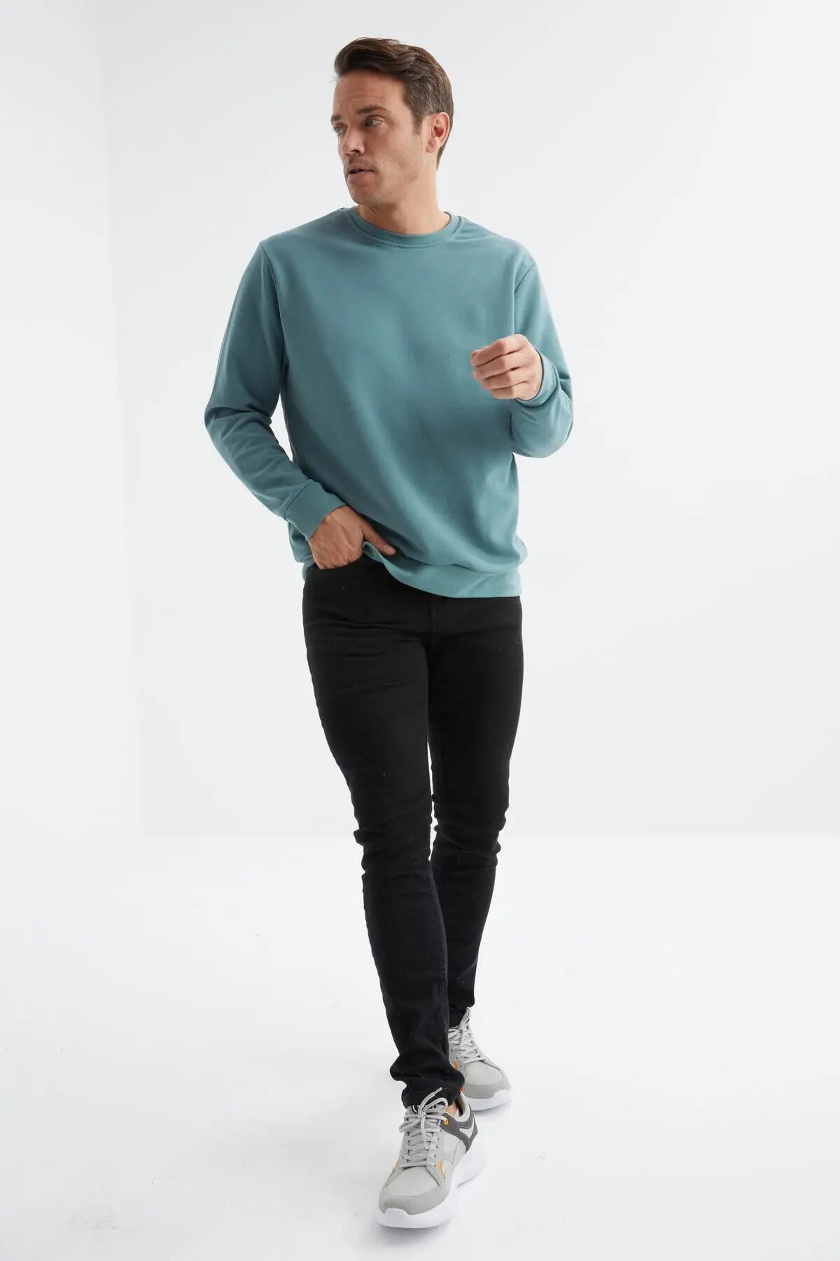 basic o yaka rahat form erkek sweatshirt - 88053 - Justyol