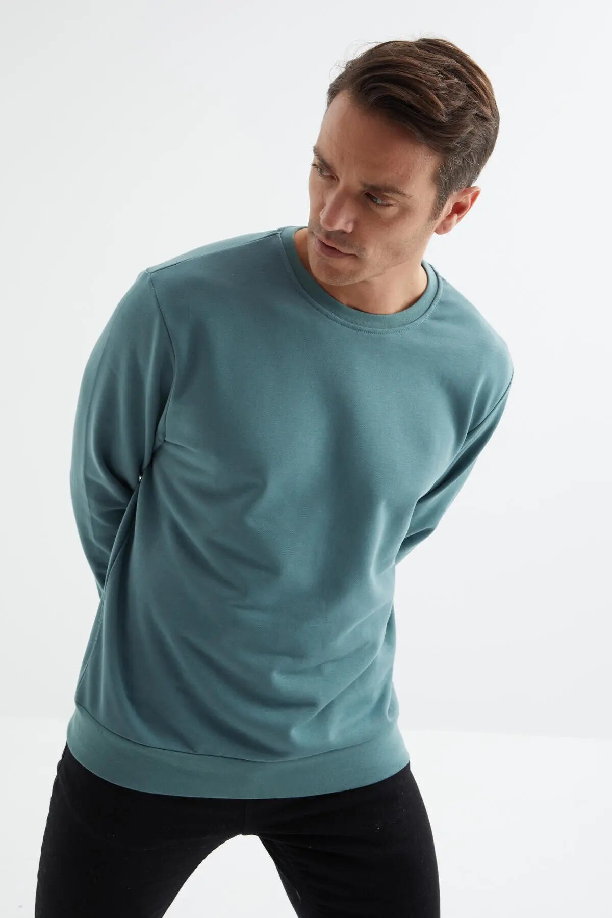 basic o yaka rahat form erkek sweatshirt - 88053 - Justyol