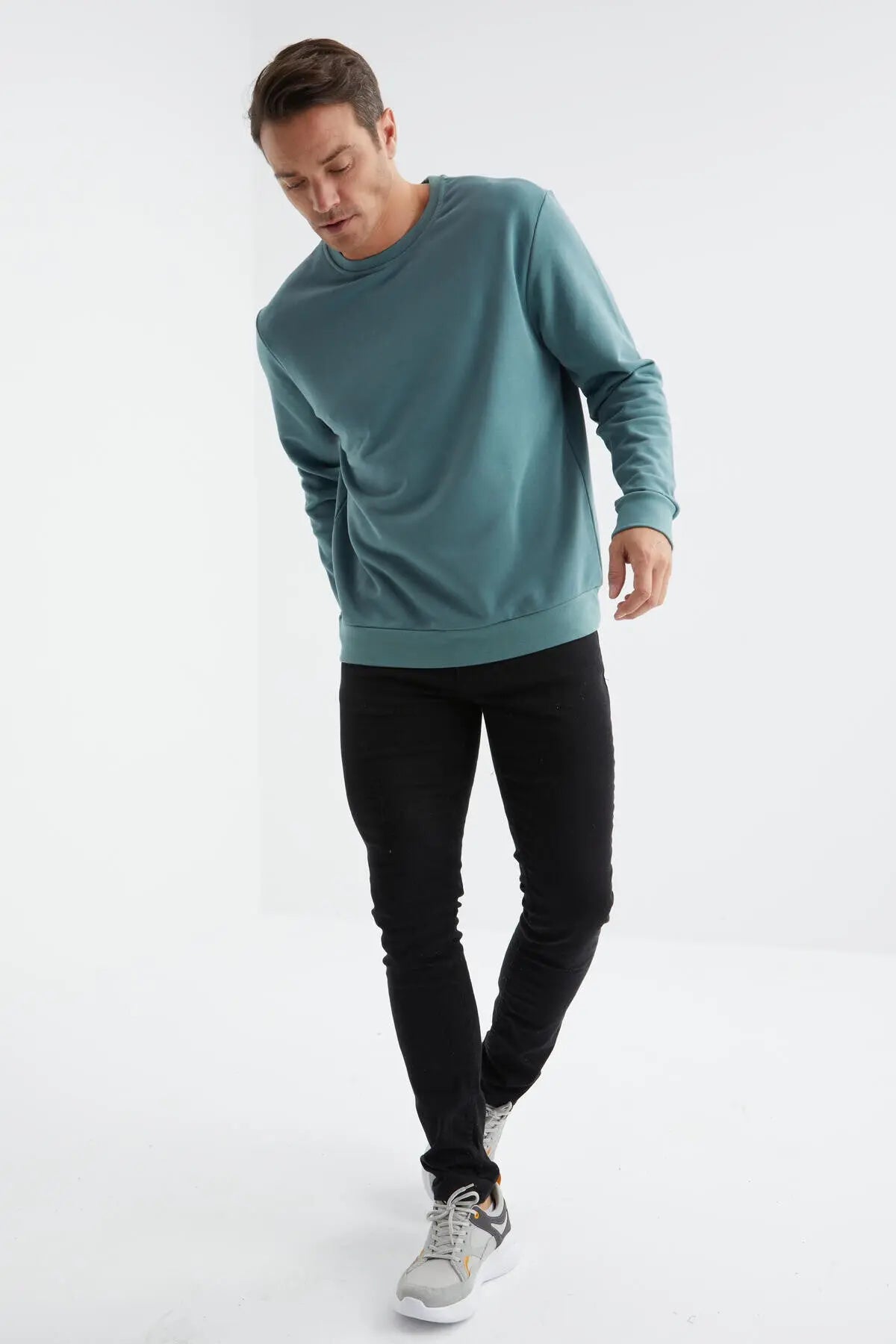 basic o yaka rahat form erkek sweatshirt - 88053 - Justyol