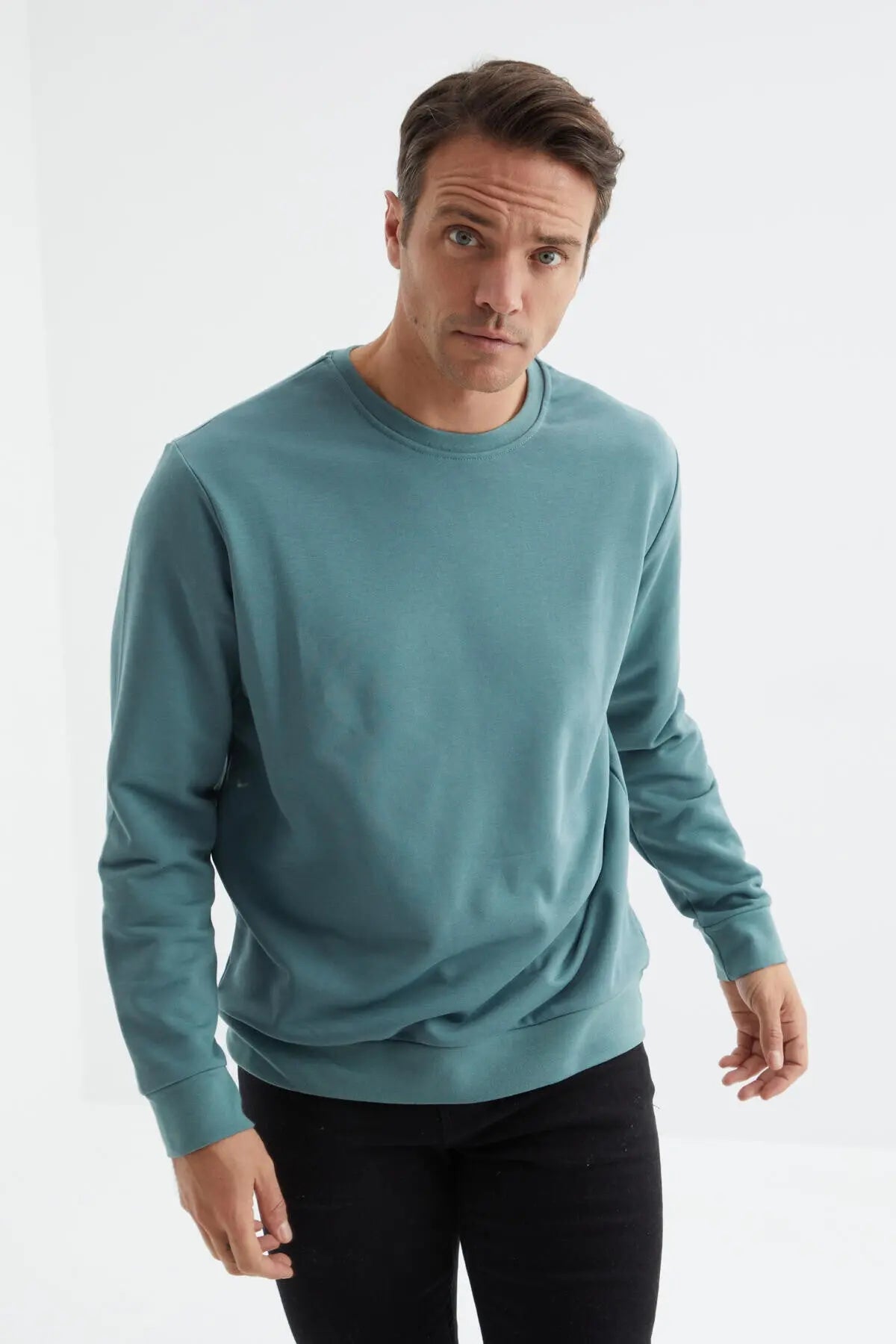 basic o yaka rahat form erkek sweatshirt - 88053 - Justyol