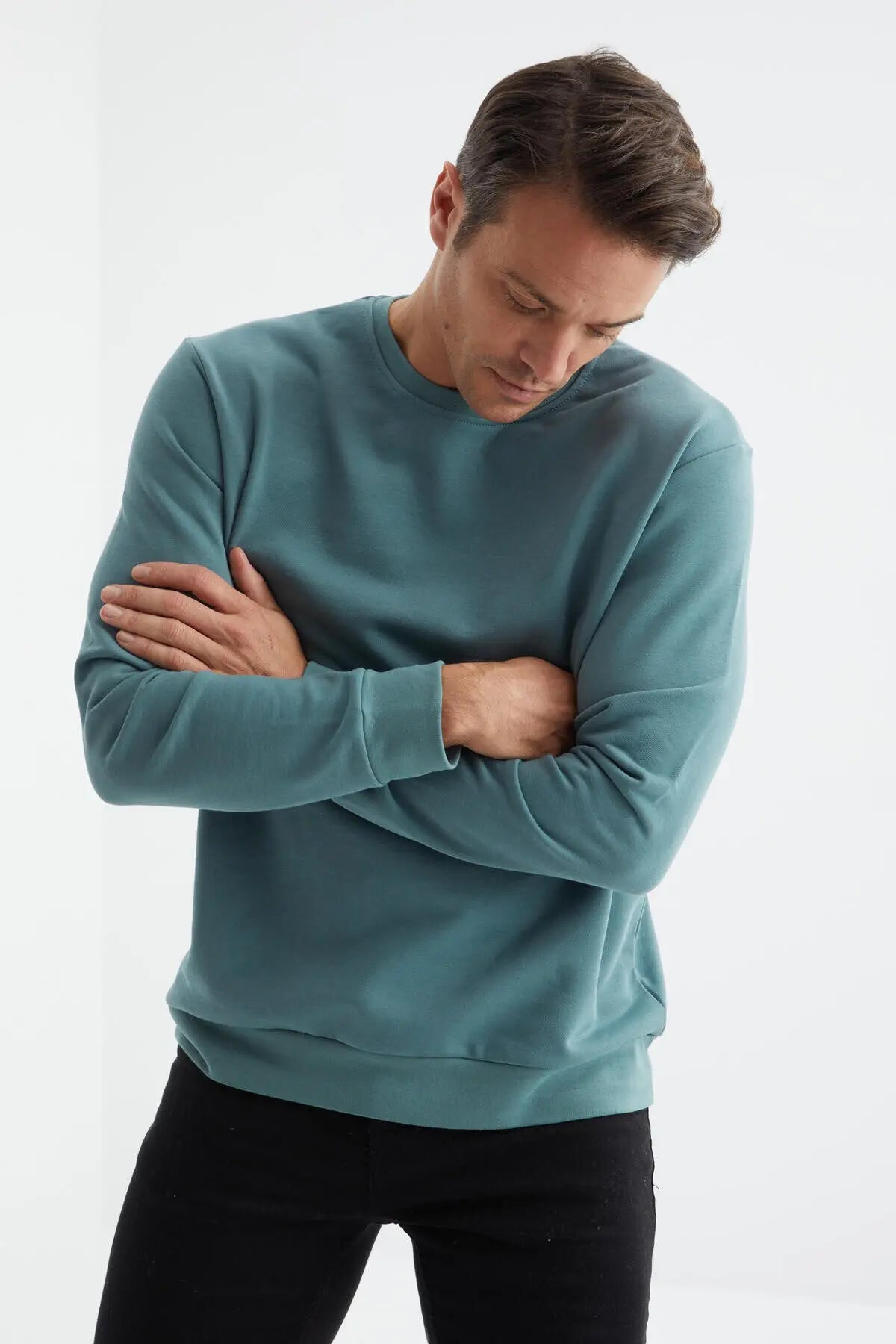 basic o yaka rahat form erkek sweatshirt - 88053 - Justyol