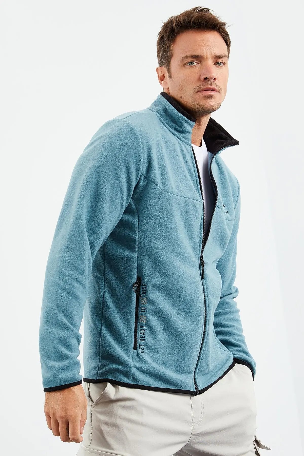 yazi nakişli dik yaka fermuarli standart kalip erkek sweatshirt polar - 87992 - Justyol