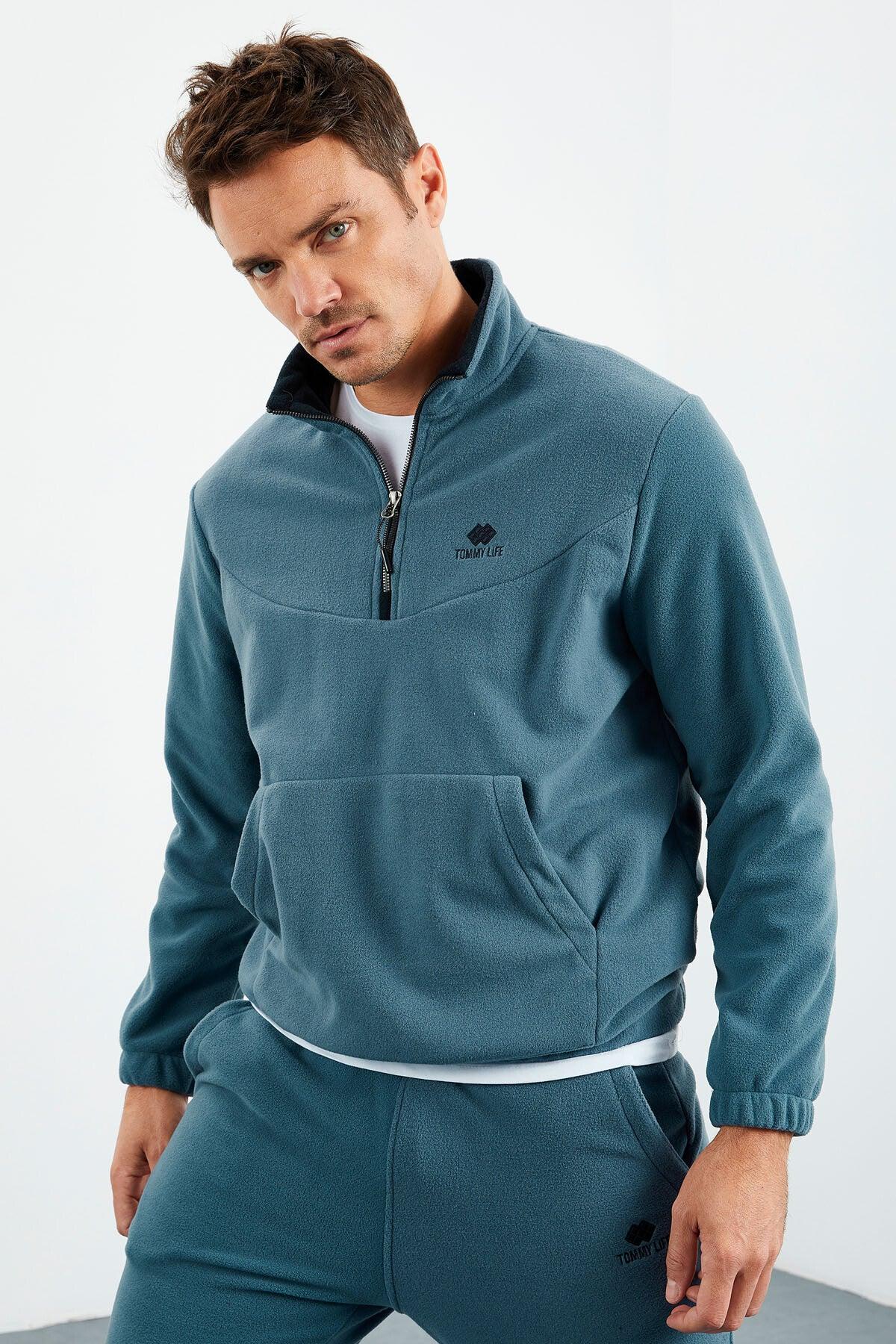 Ensemble de survêtement pour homme en polaire à demi-fermeture éclair, col montant et bas de pantalon élastiqués - 85159 - Justyol