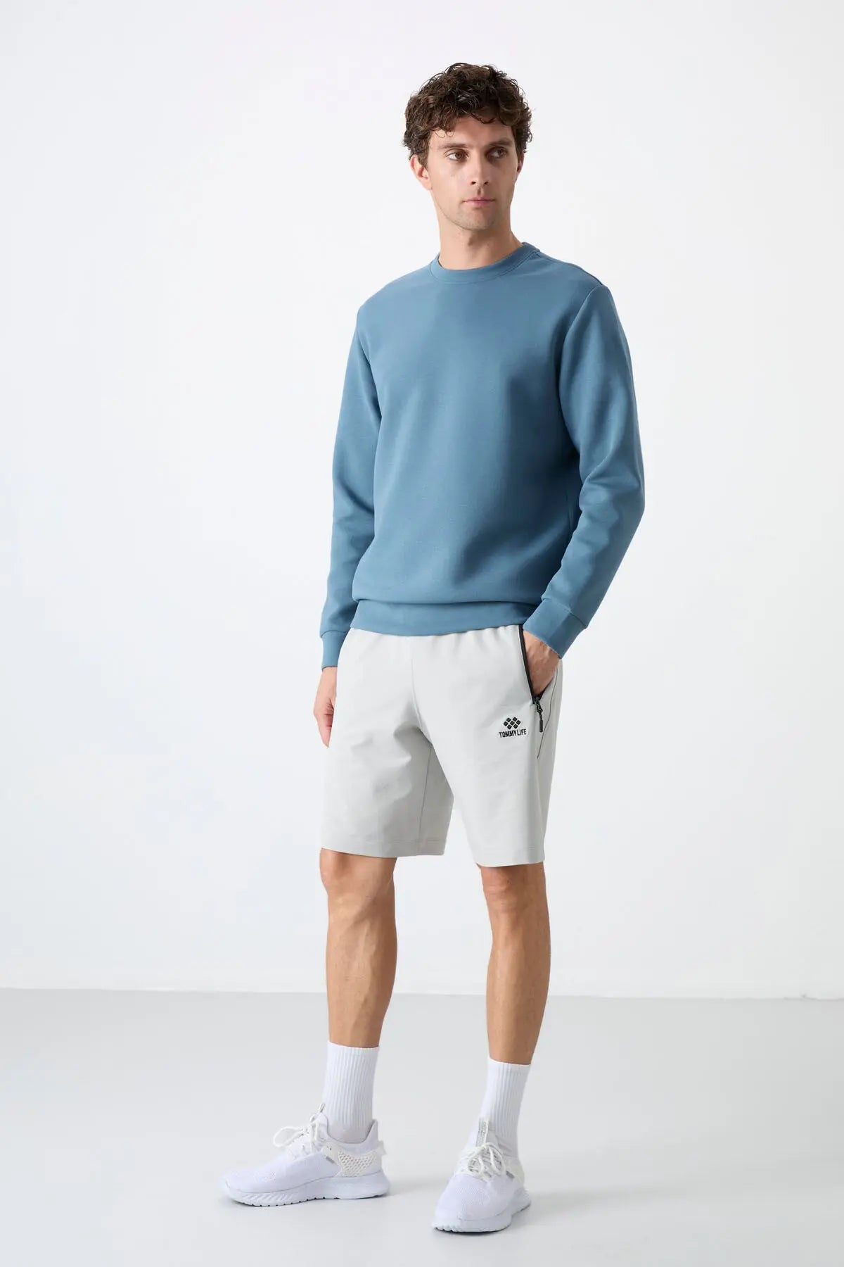 basic o yaka rahat form erkek sweatshirt - 88053 - Justyol