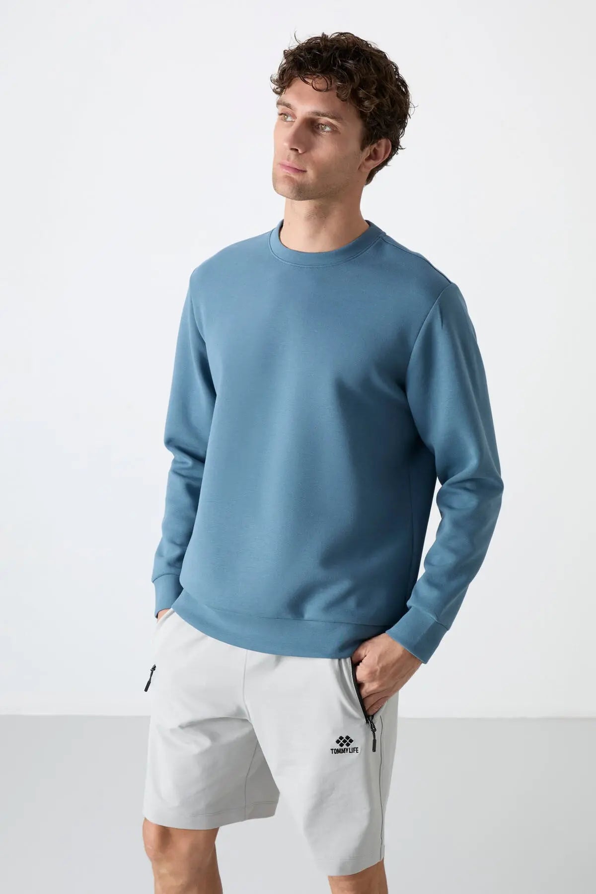 basic o yaka rahat form erkek sweatshirt - 88053 - Justyol