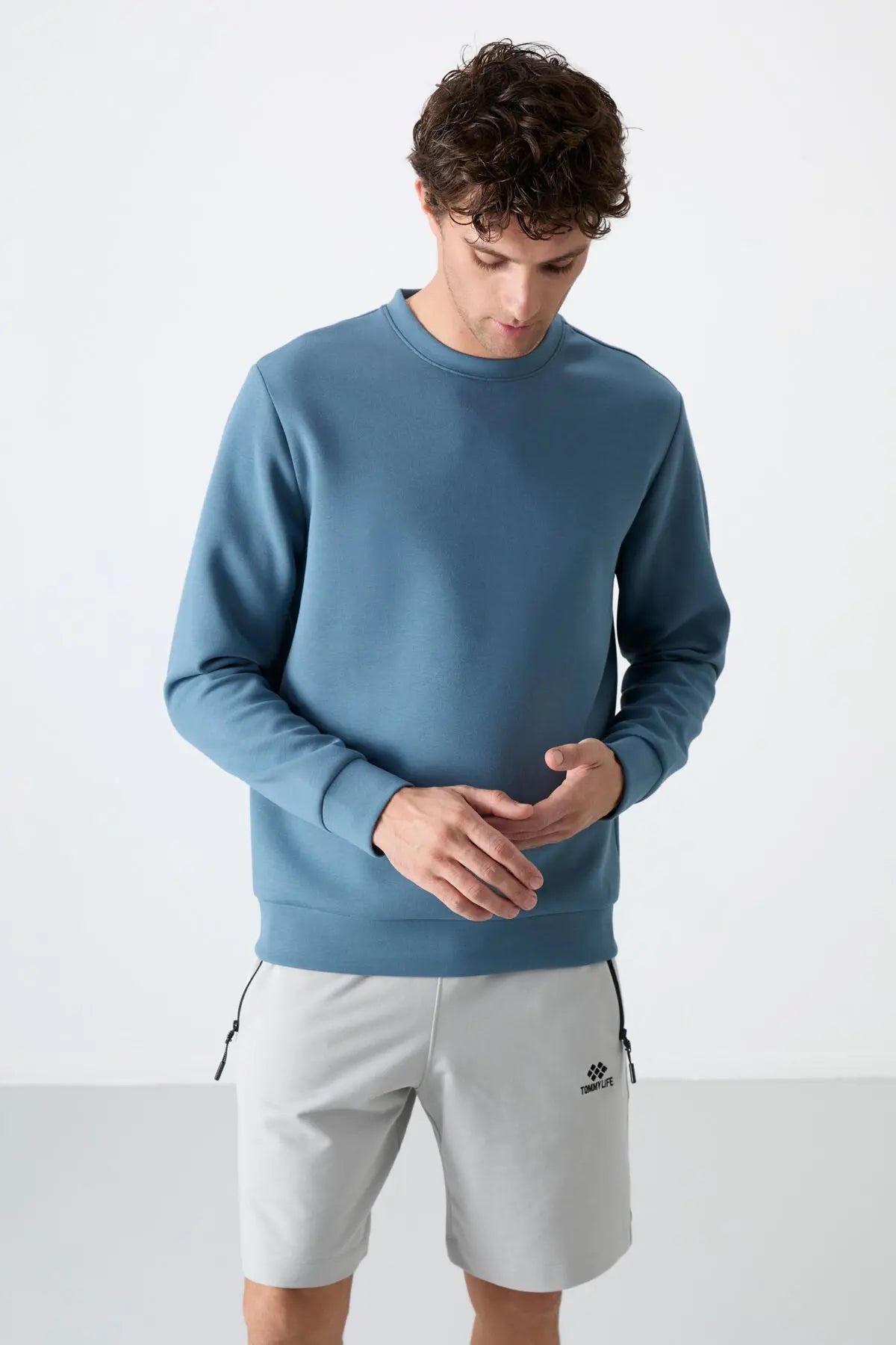 basic o yaka rahat form erkek sweatshirt - 88053 - Justyol