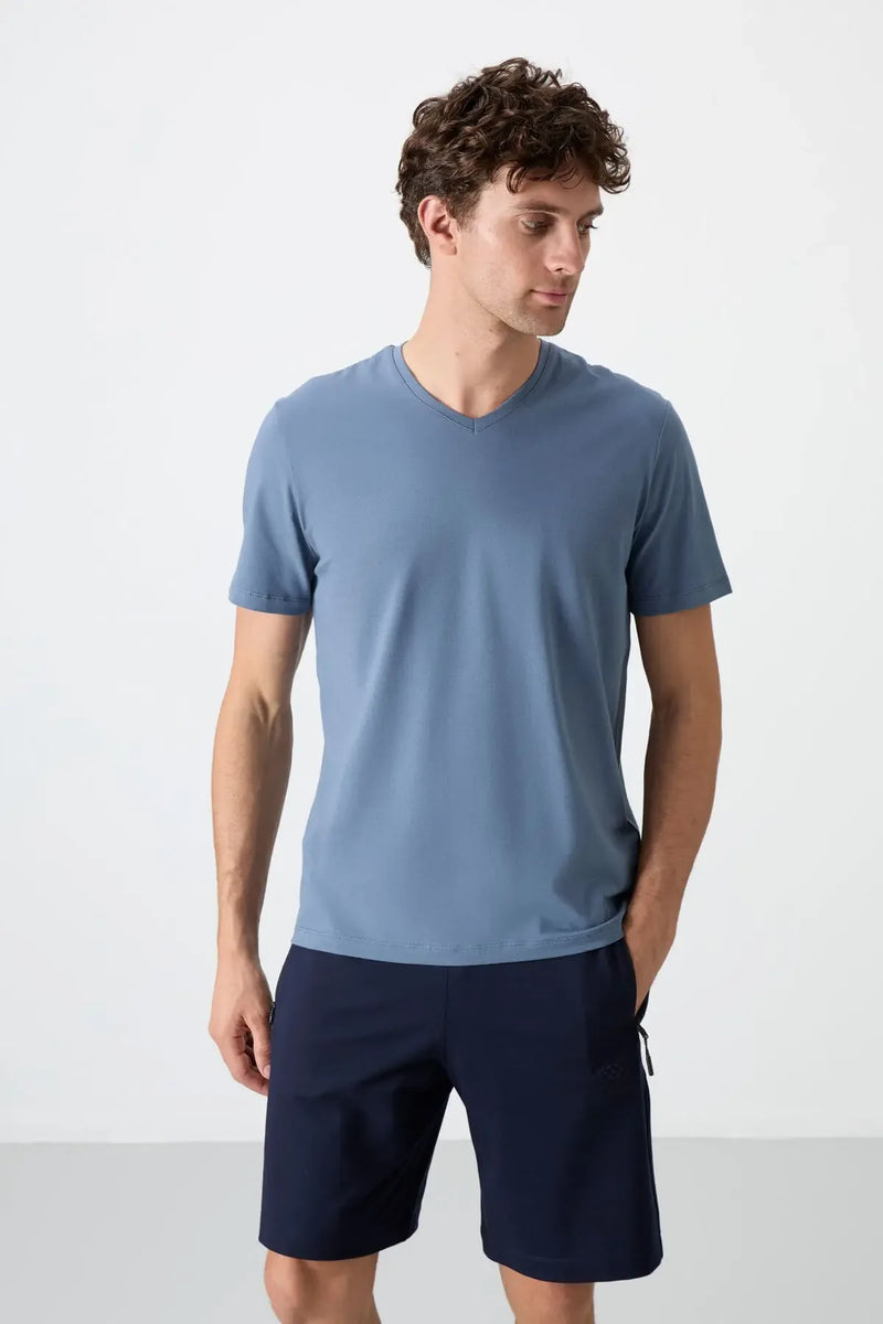 T-shirt homme basique col V manches courtes coupe standard- 87912