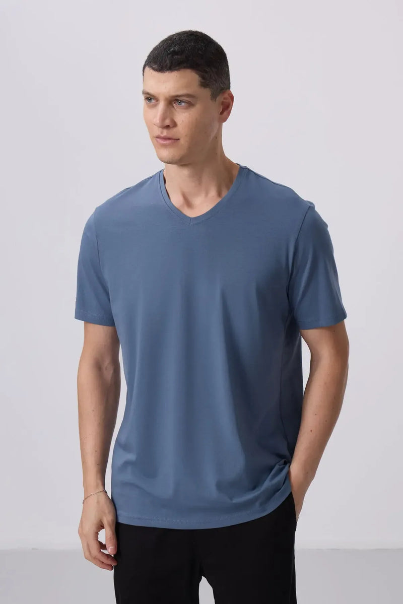 T-shirt homme basique col V manches courtes coupe standard- 87912