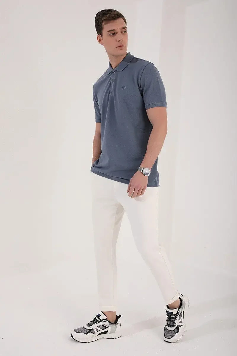 Polo homme en maille avec logo col polo coupe standard- 87748