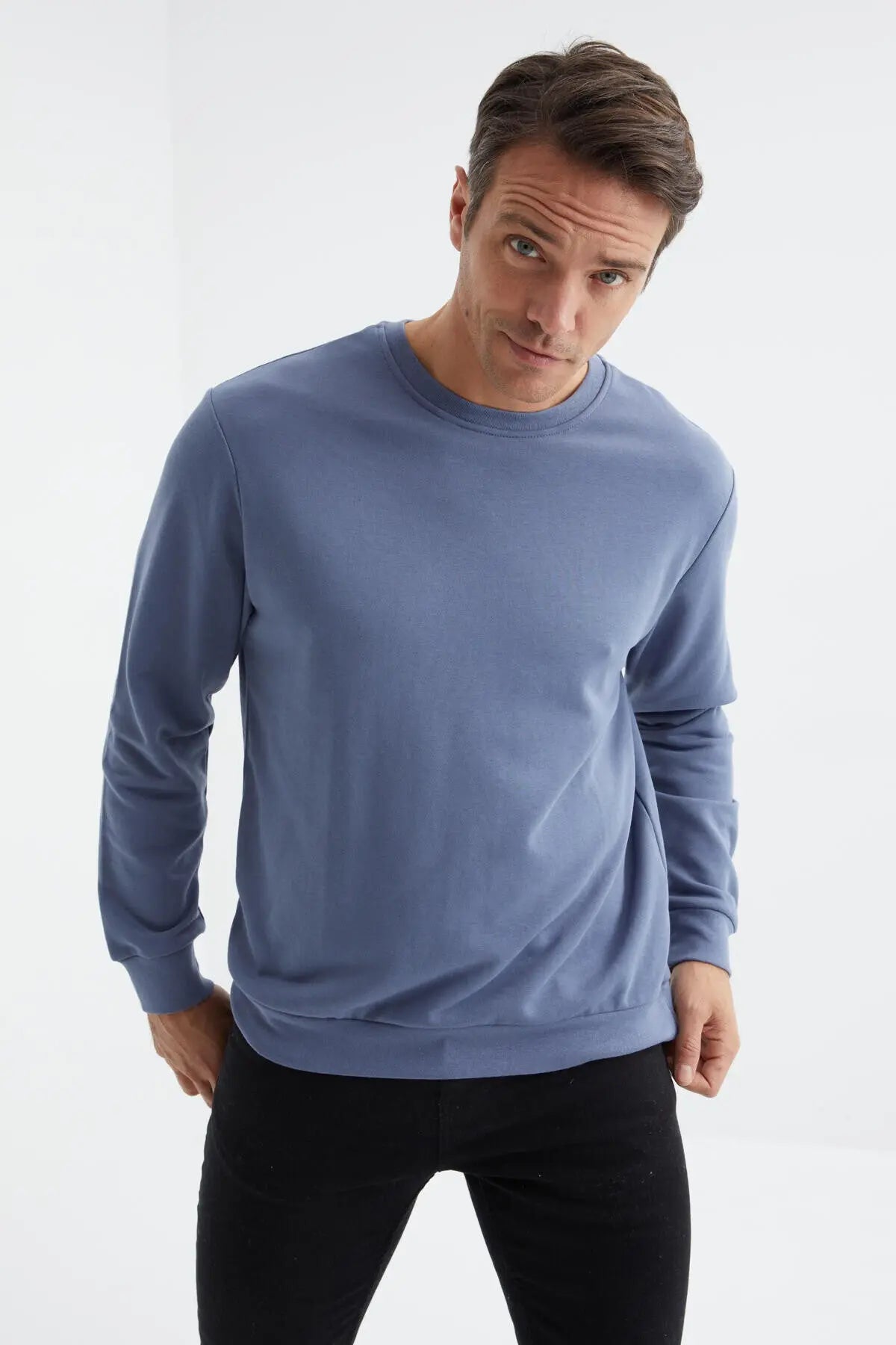 basic o yaka rahat form erkek sweatshirt - 88053 - Justyol