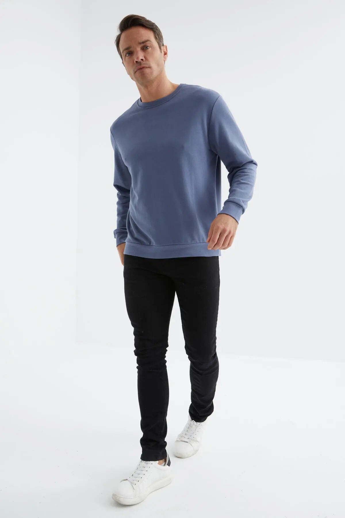 basic o yaka rahat form erkek sweatshirt - 88053 - Justyol