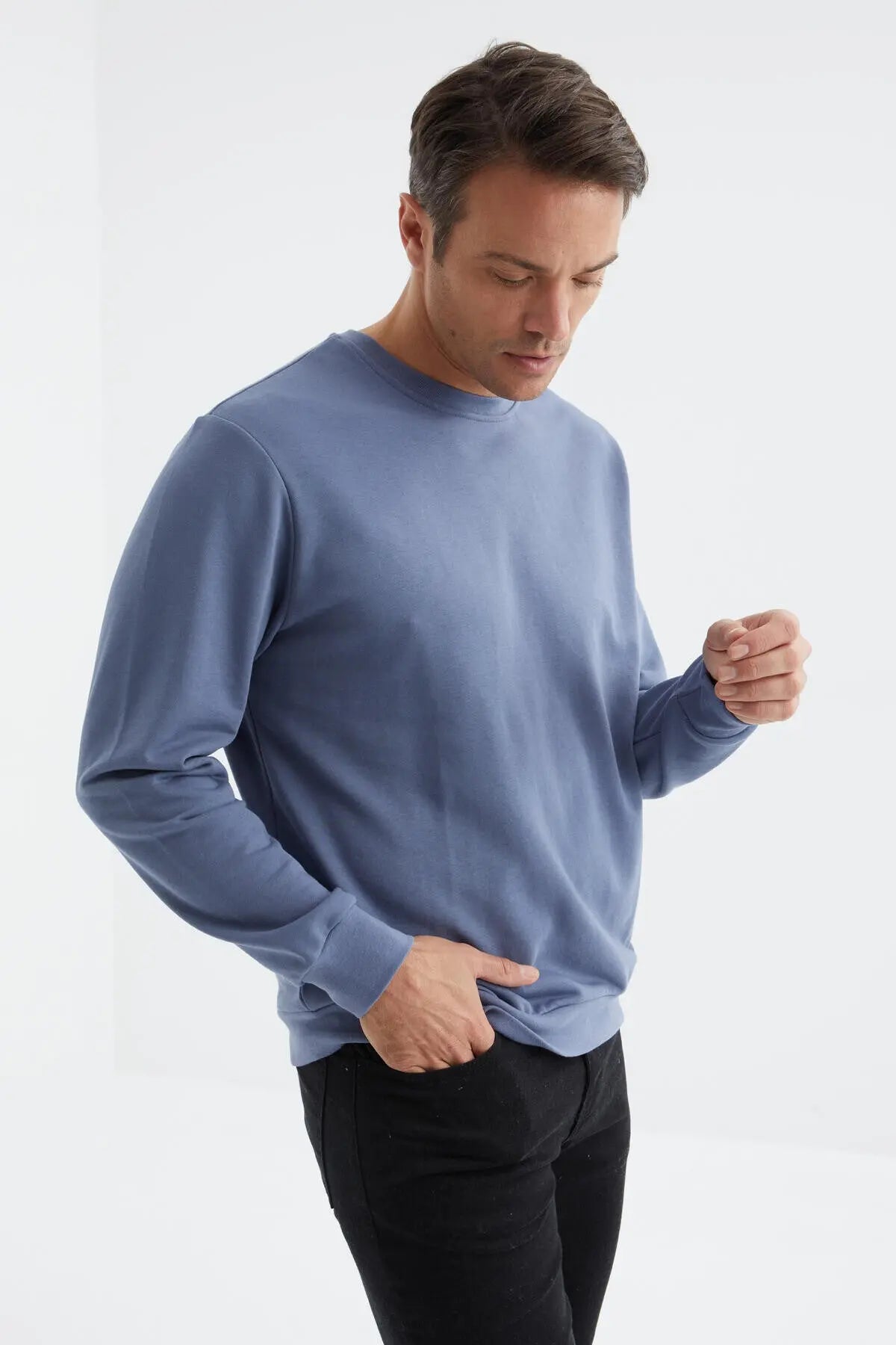 basic o yaka rahat form erkek sweatshirt - 88053 - Justyol