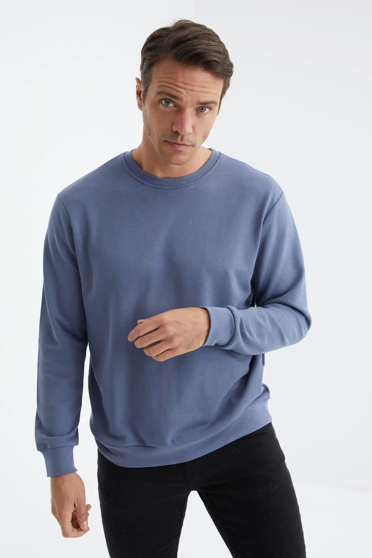 basic o yaka rahat form erkek sweatshirt - 88053 - Justyol