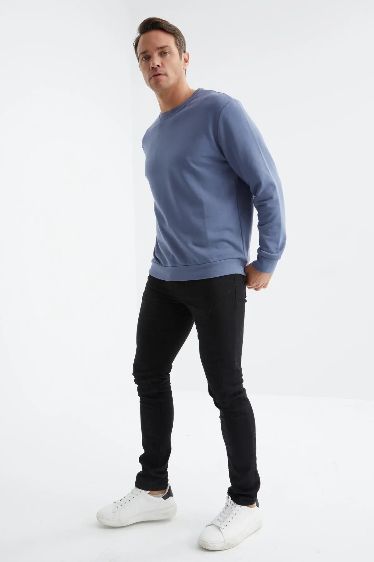 basic o yaka rahat form erkek sweatshirt - 88053 - Justyol