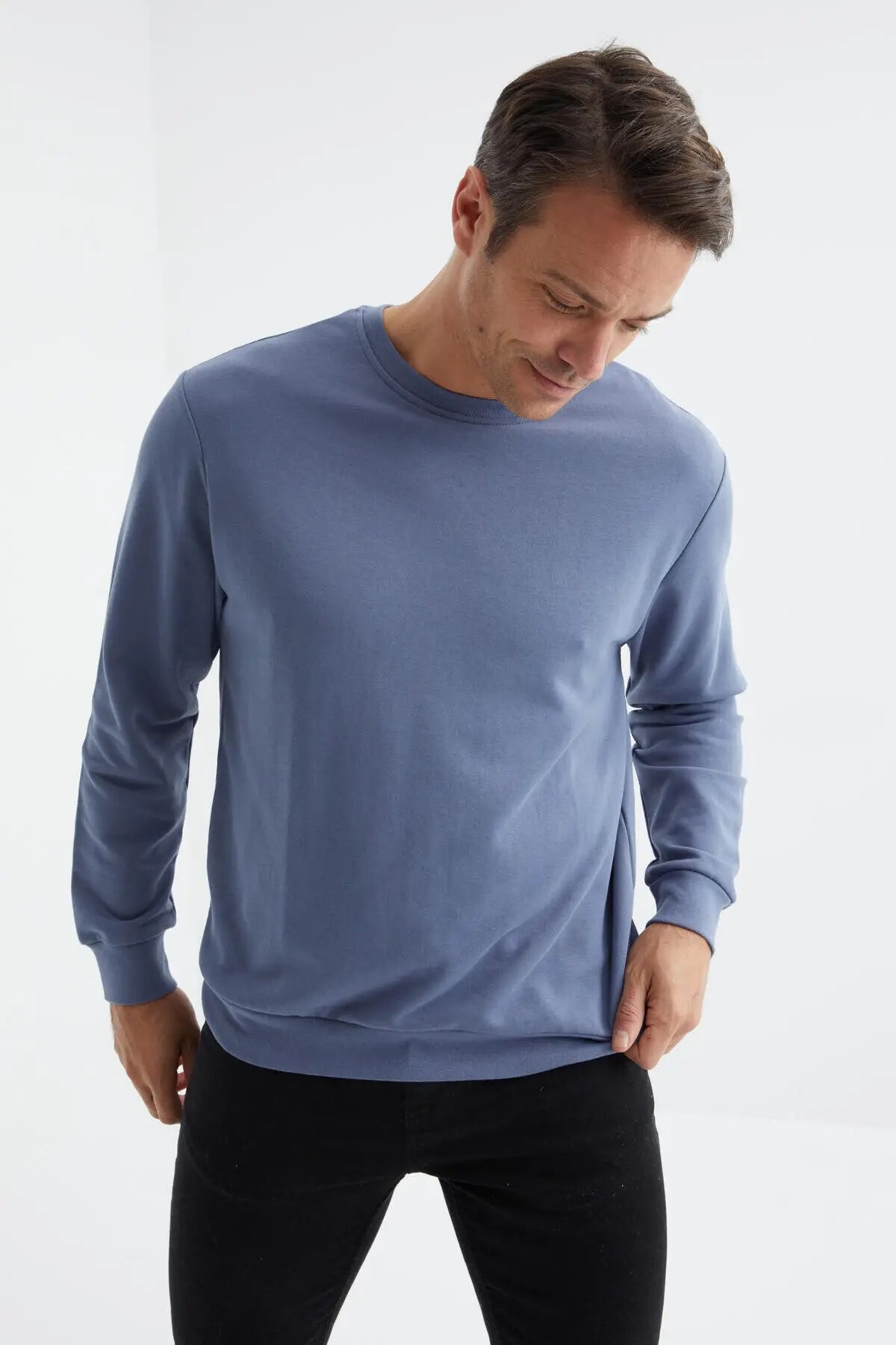 basic o yaka rahat form erkek sweatshirt - 88053 - Justyol