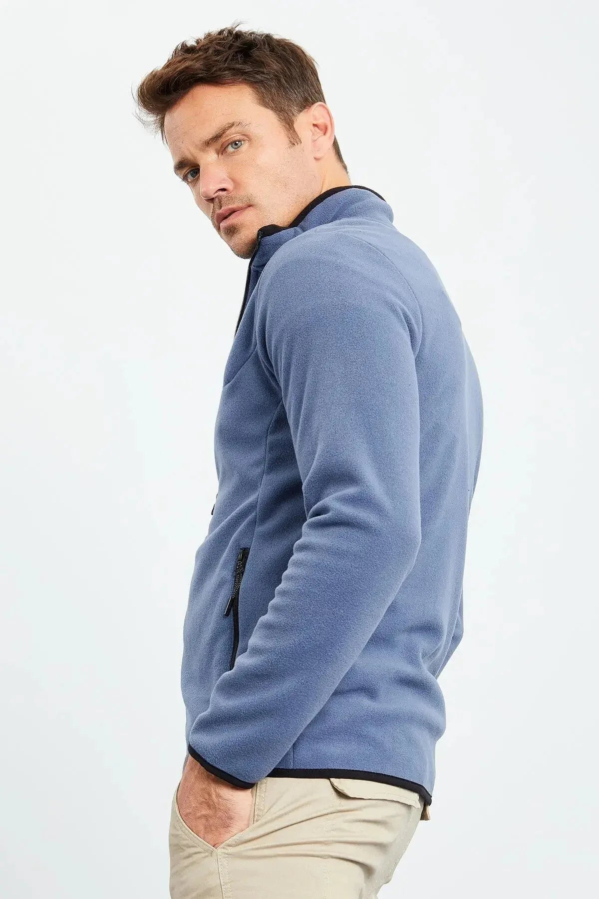 Sweatshirt pour homme en polaire à col montant et fermeture éclair, coupe standard avec broderie - 87992 - Justyol