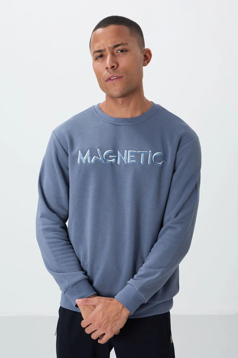 Sweatshirt pour homme à col rond avec broderie, coupe décontractée - 88020