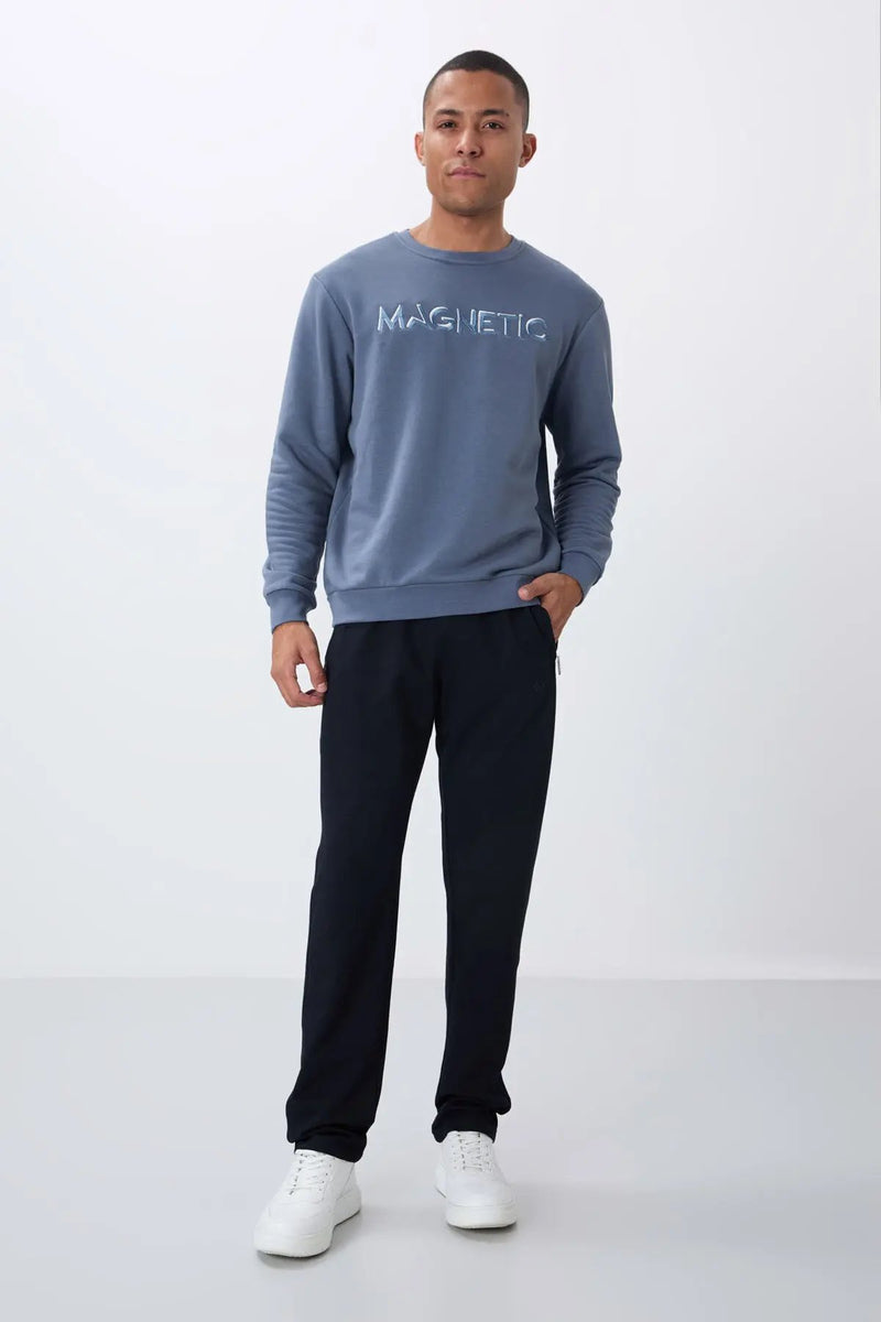 Sweatshirt pour homme à col rond avec broderie, coupe décontractée - 88020