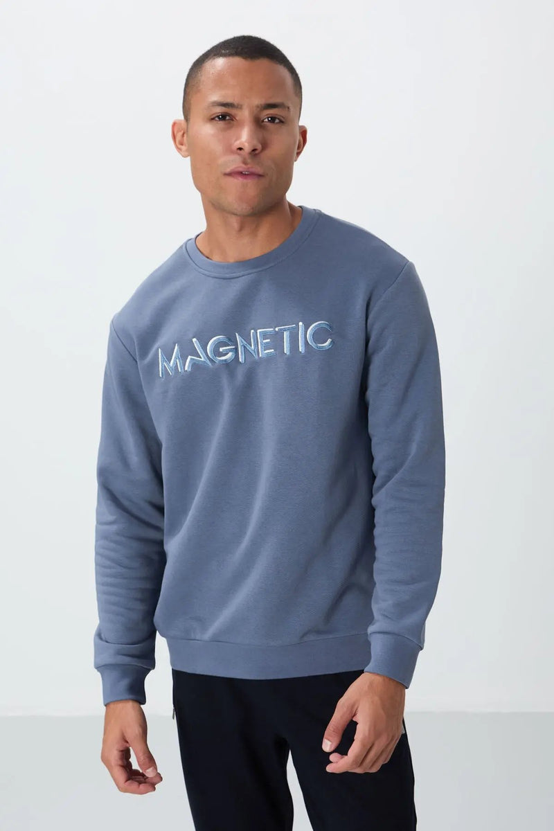 Sweatshirt pour homme à col rond avec broderie, coupe décontractée - 88020