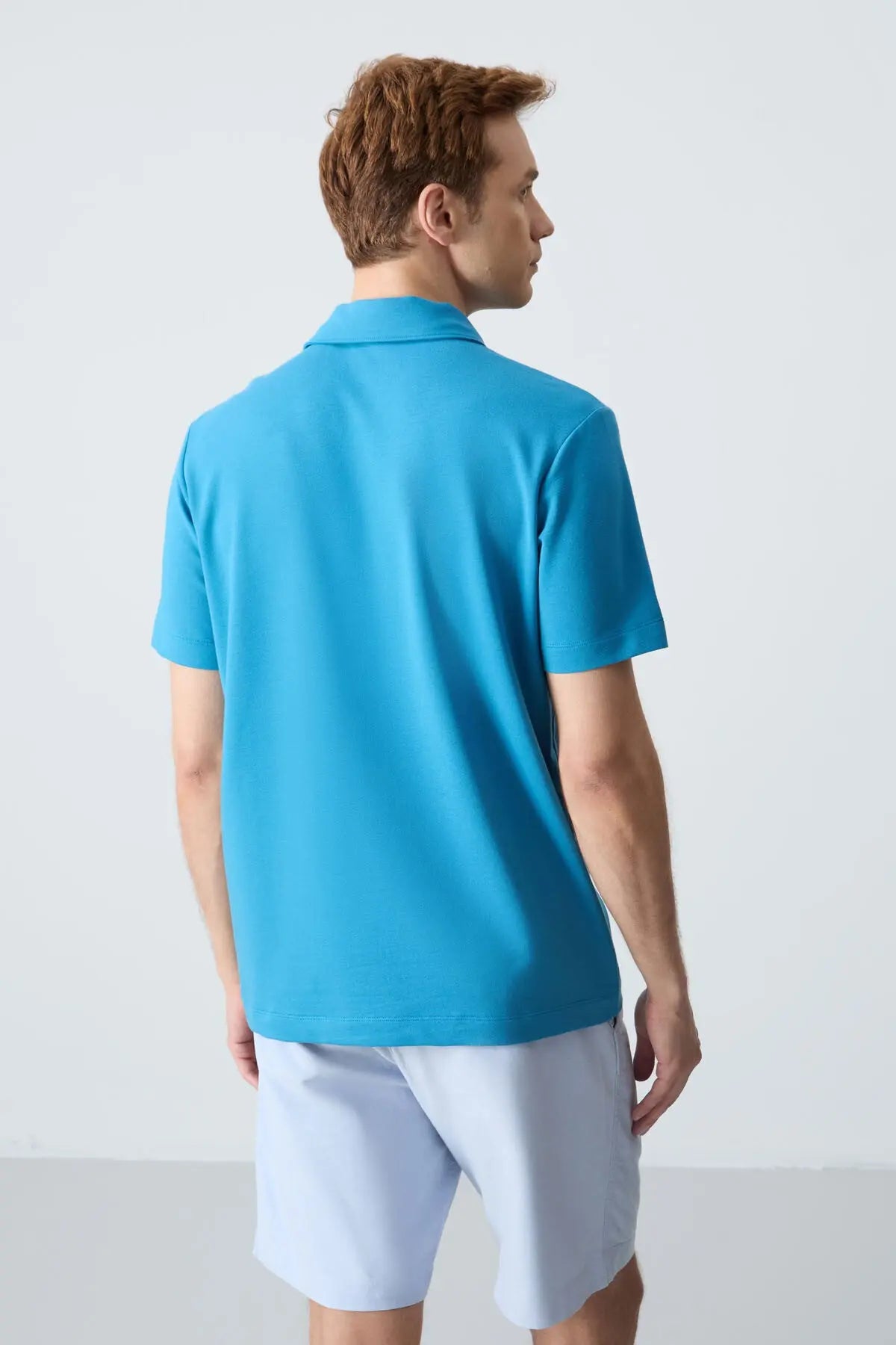 basic göğüs logolu standart kalip triko polo yaka erkek t-shirt - 87768 - Justyol