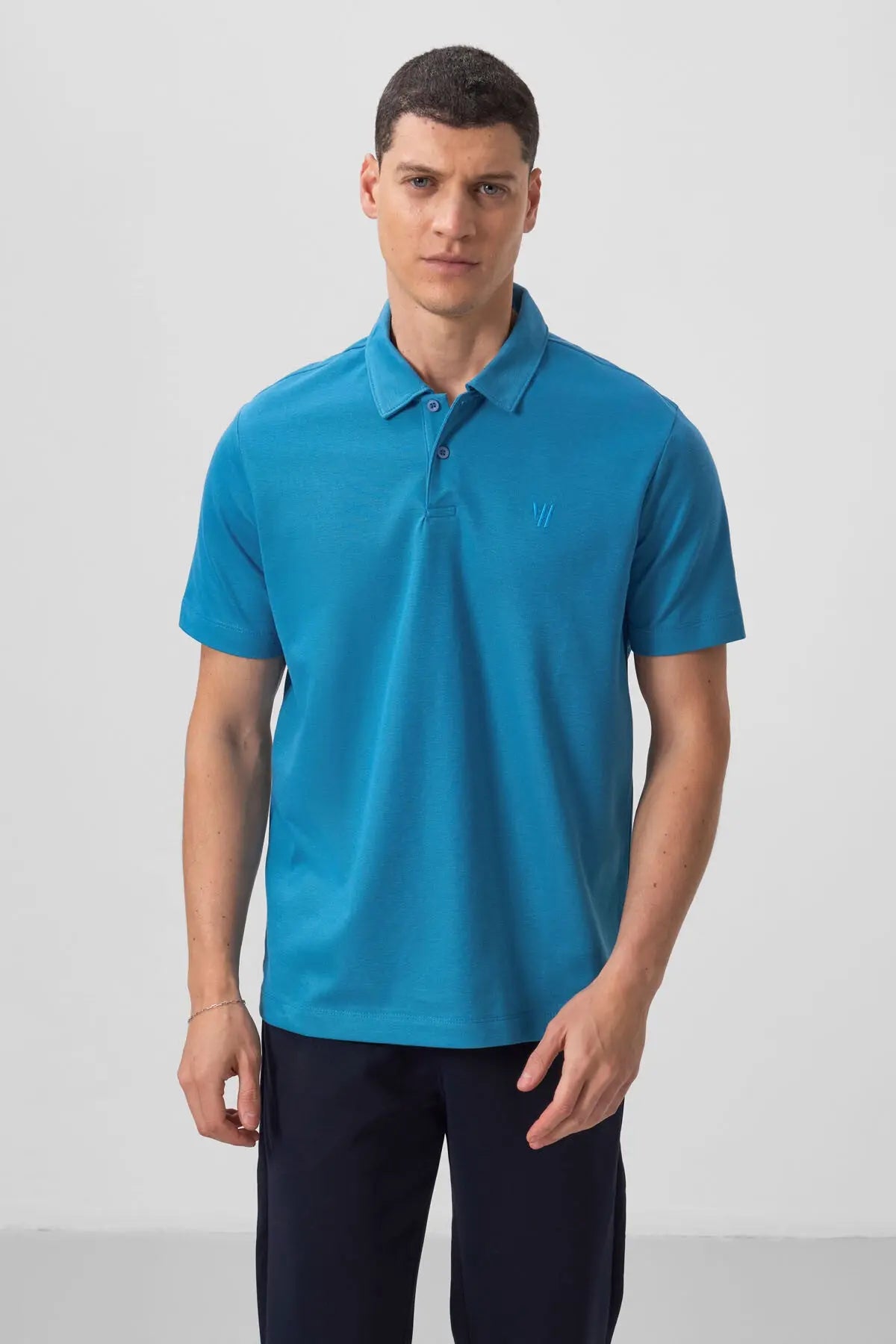 basic göğüs logolu standart kalip triko polo yaka erkek t-shirt - 87768 - Justyol