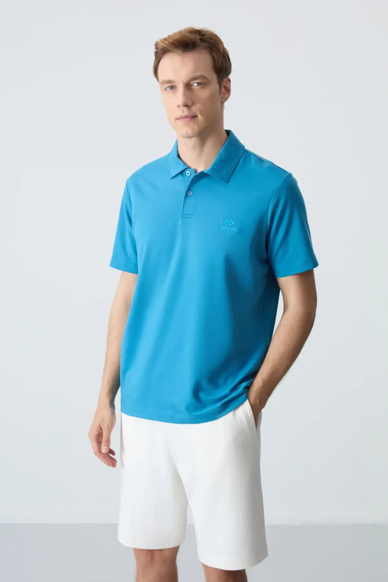 Polo homme en maille avec logo col polo coupe standard- 87748