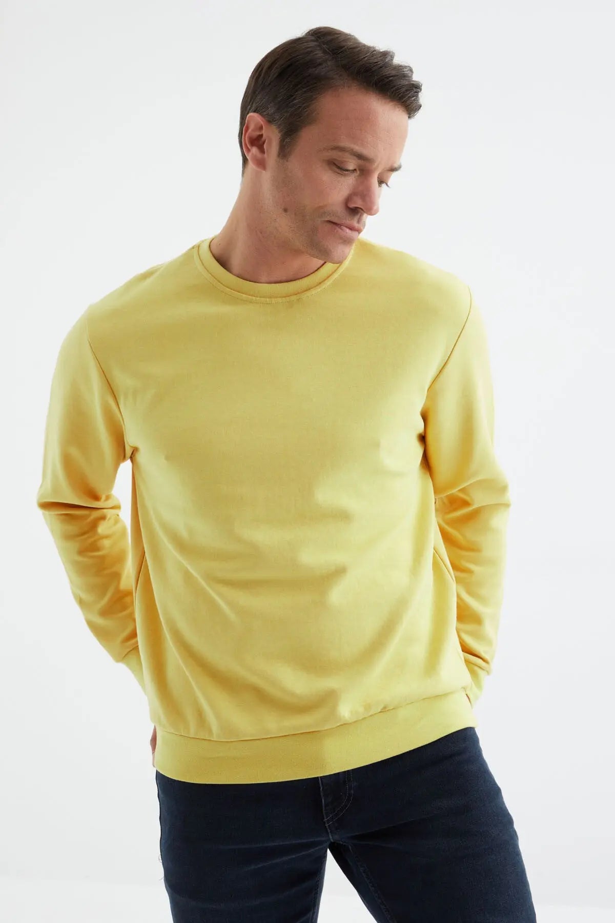 basic o yaka rahat form erkek sweatshirt - 88053 - Justyol