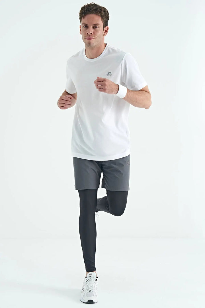 Tayt pour homme à taille haute, slim fit, avec imprimé au niveau des chevilles, pour activité sportive - 84988