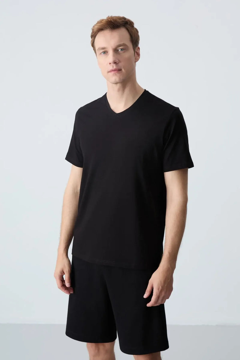T-shirt homme basique col V manches courtes coupe standard- 87912