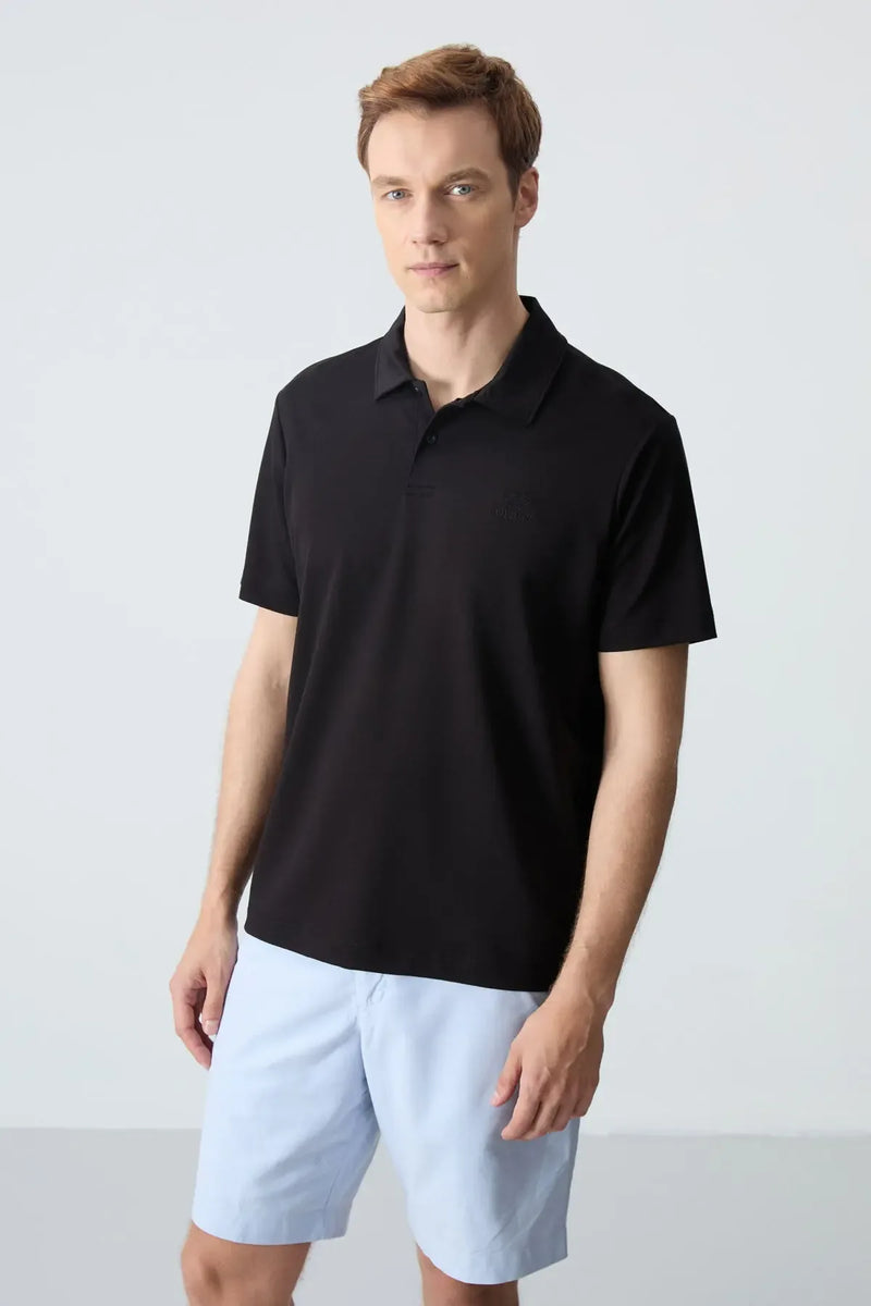 Polo homme en maille avec logo col polo coupe standard- 87748