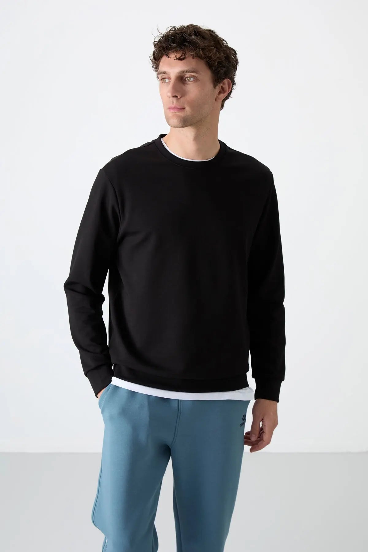 basic o yaka rahat form erkek sweatshirt - 88053 - Justyol