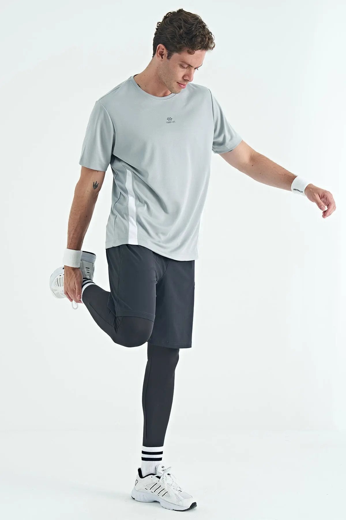 logo baskili yüksel bel slim fit aktif spor erkek tayt - 84989 - Justyol