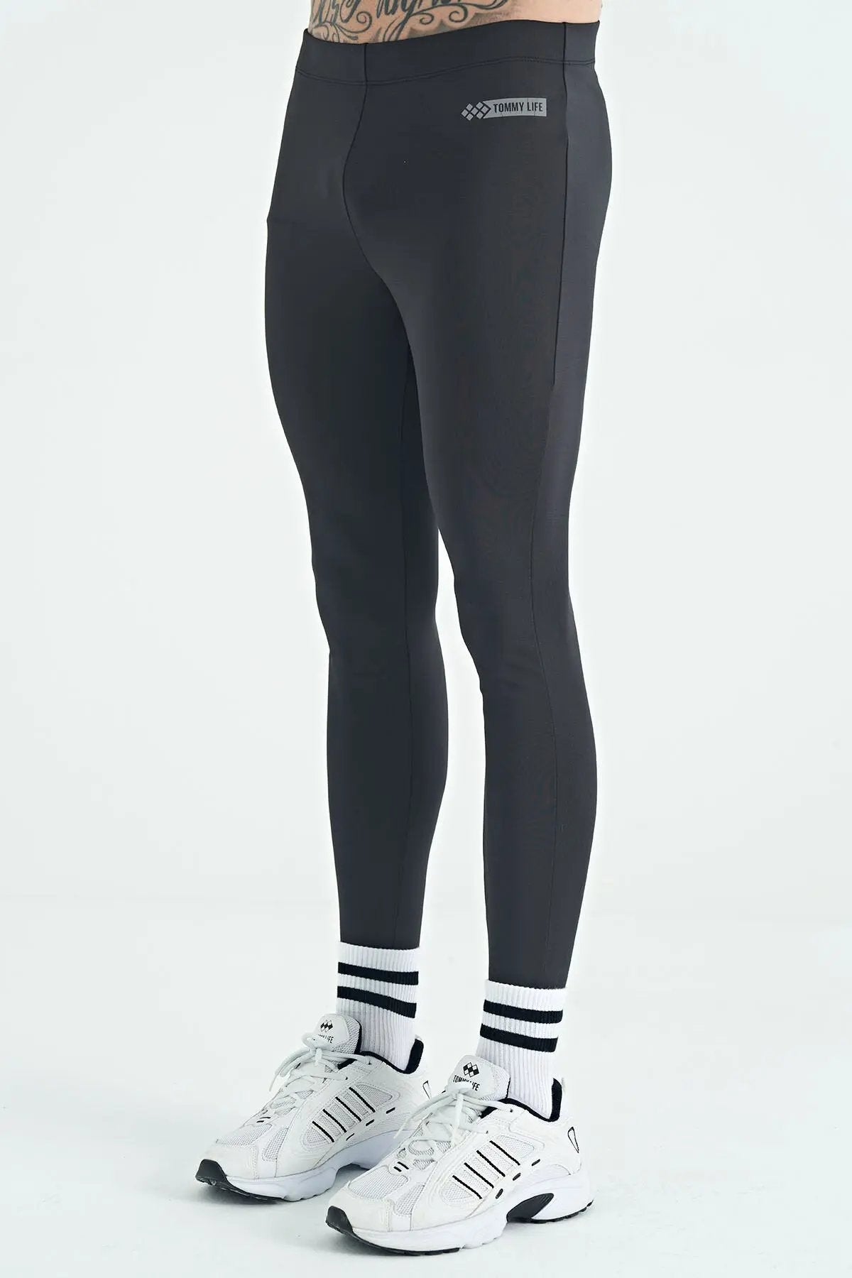logo baskili yüksel bel slim fit aktif spor erkek tayt - 84989 - Justyol