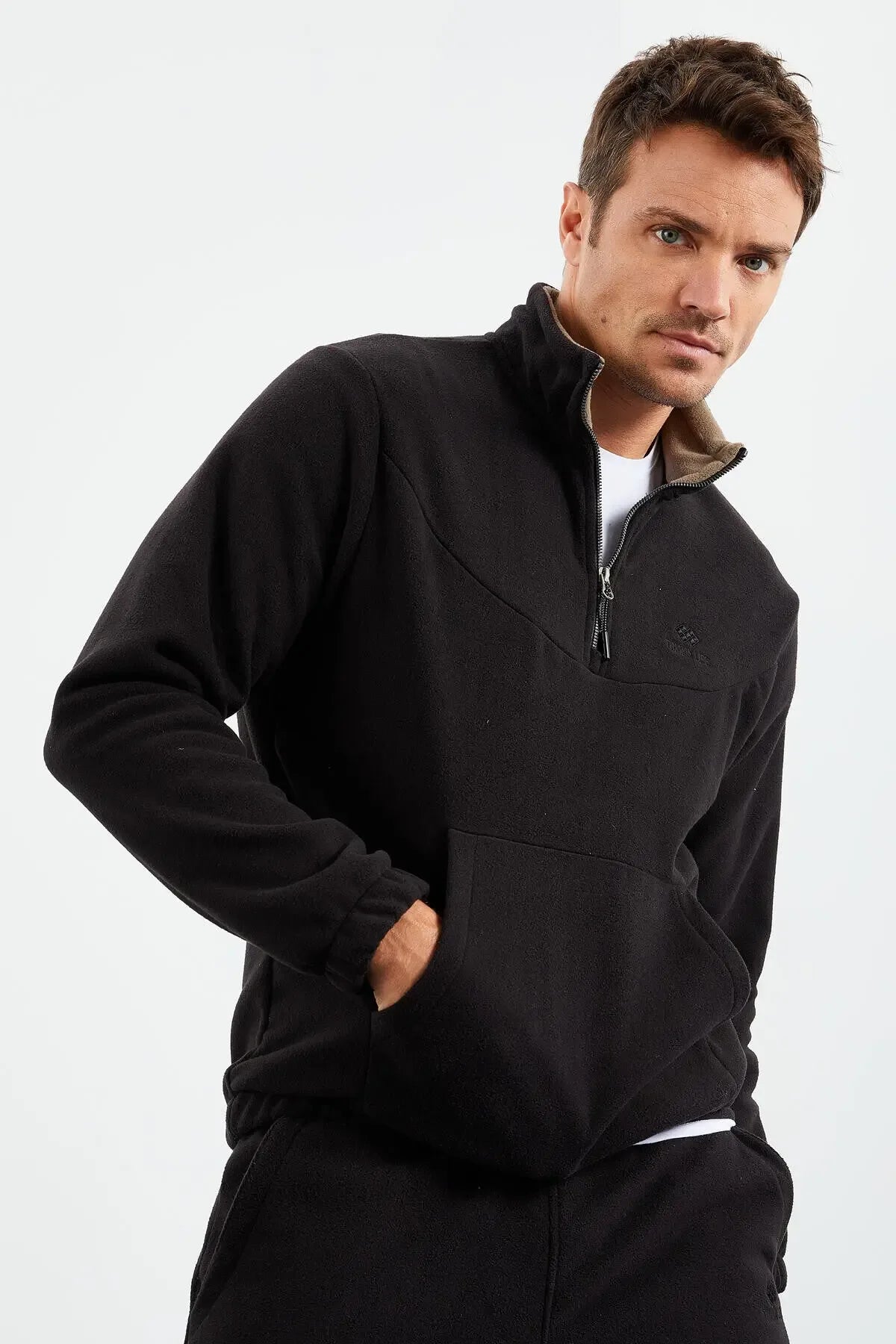 Ensemble de survêtement pour homme en polaire à demi-fermeture éclair, col montant et bas de pantalon élastiqués - 85159 - Justyol