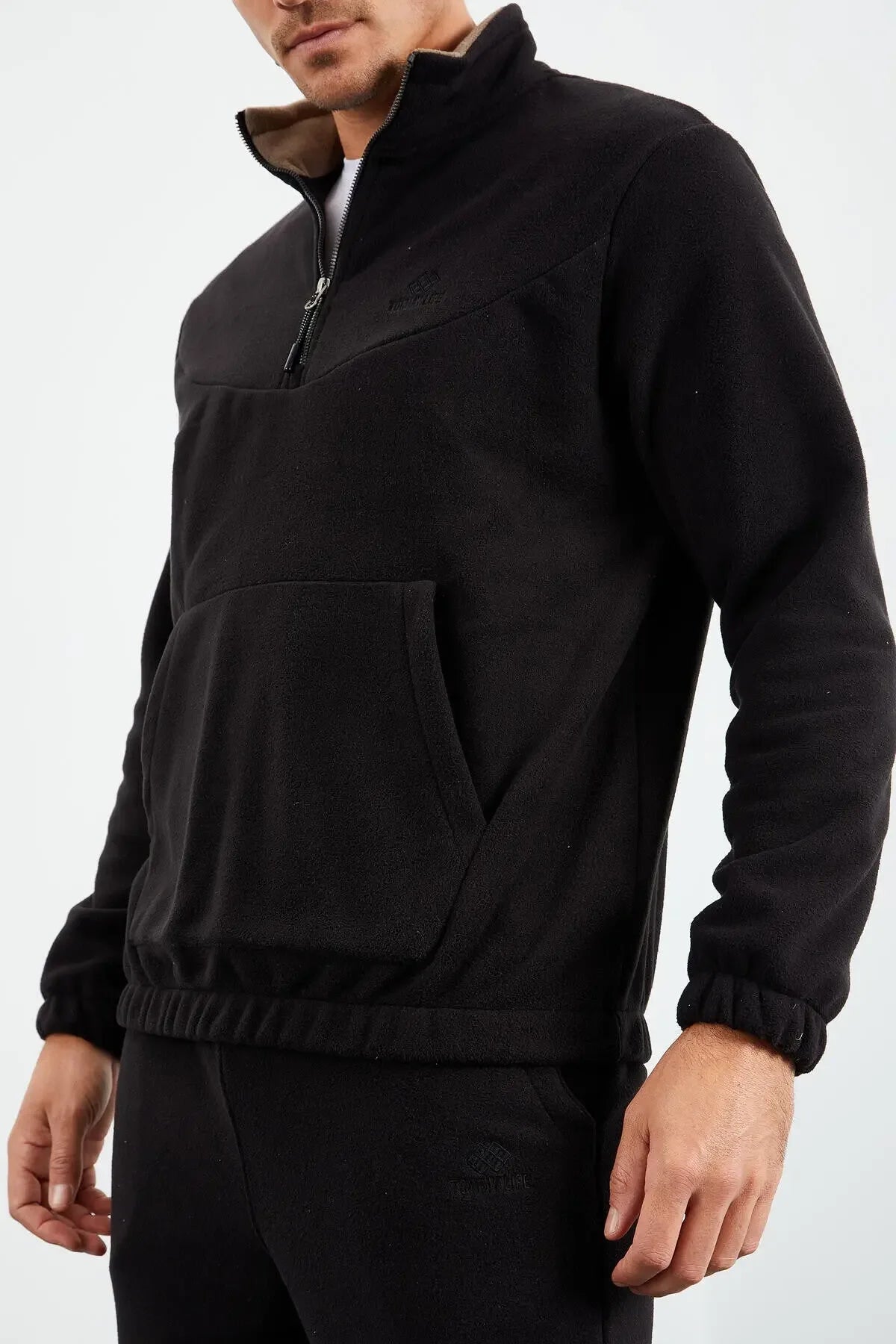 Ensemble de survêtement pour homme en polaire à demi-fermeture éclair, col montant et bas de pantalon élastiqués - 85159 - Justyol